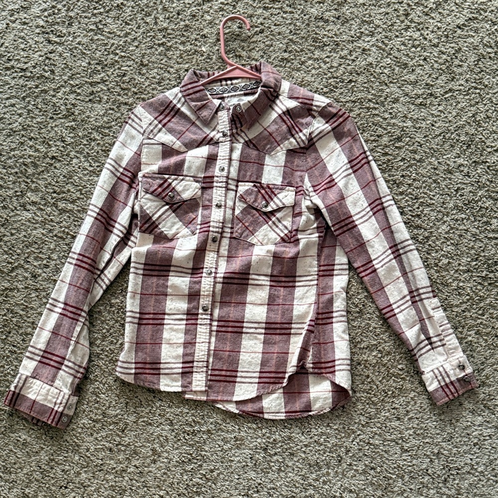 Shyanne Burgundy and Cream Plaid Kids Button Down Shirt